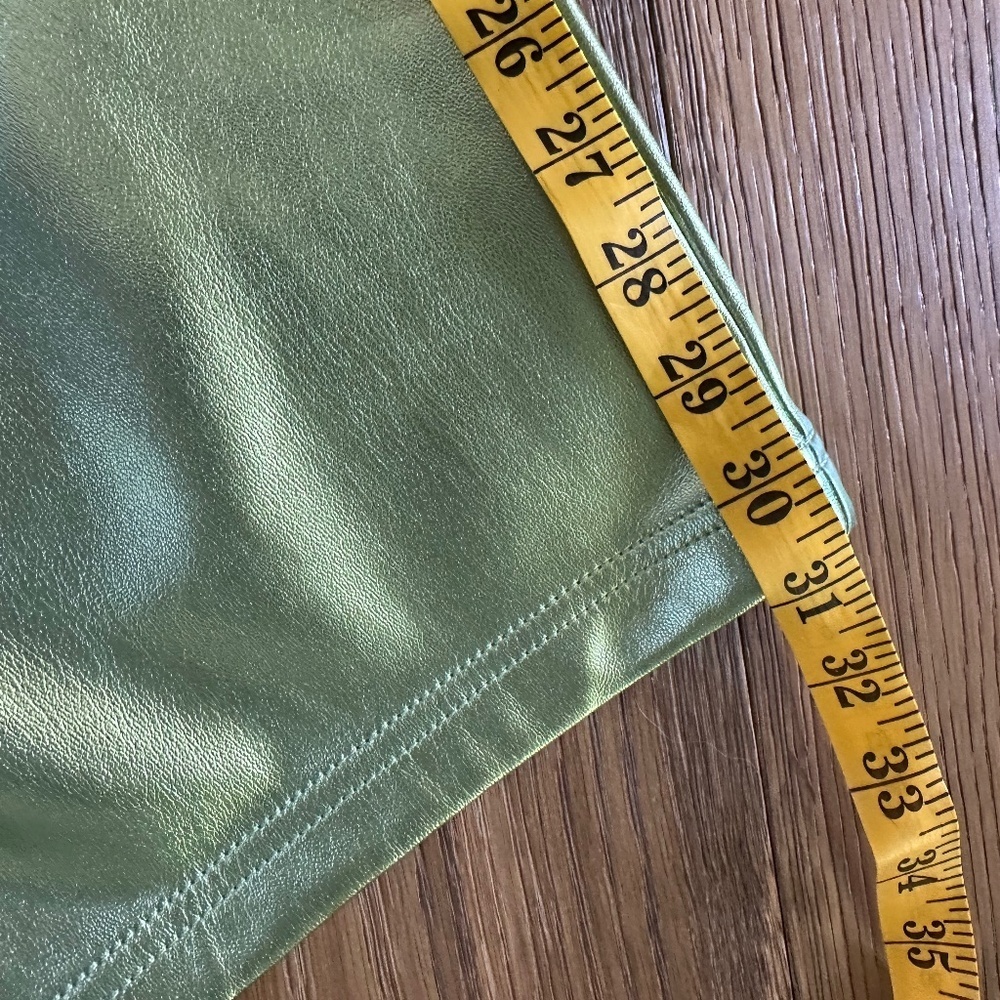 TOPSHOP Metallic Green Faux Leather Pants Straight Leg High Rise Size 4 - Picture 5 of 11